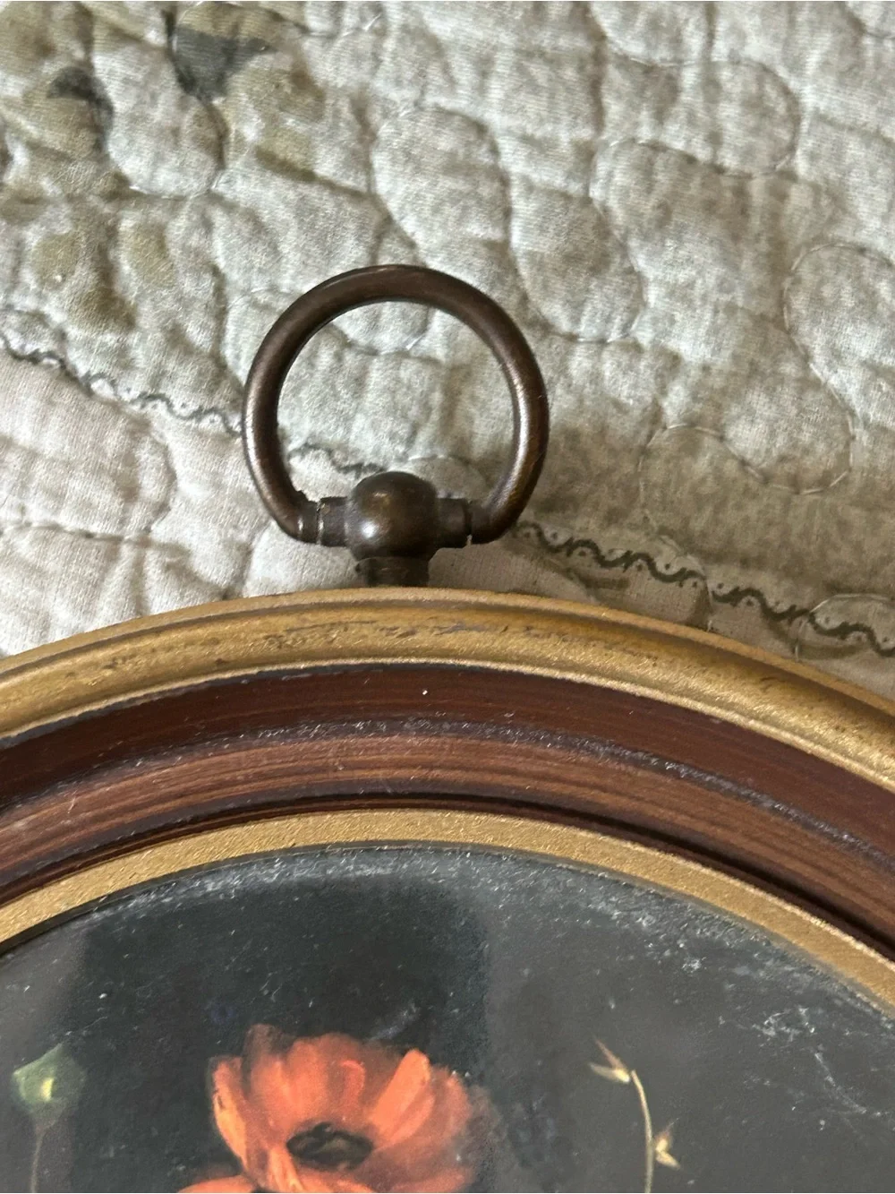 Vintage Oval Floral Wall Art in Brown and Gold Frame